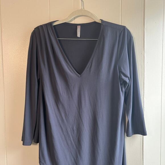 LAST TANGO Gray Ruched Asymmetrical Layered Stretch Dress M - Picture 3 of 10